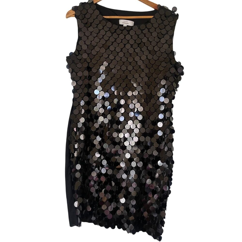 Misook Black Oversized Sequin Pailette Knit Dress • Glam Cocktail • Size M